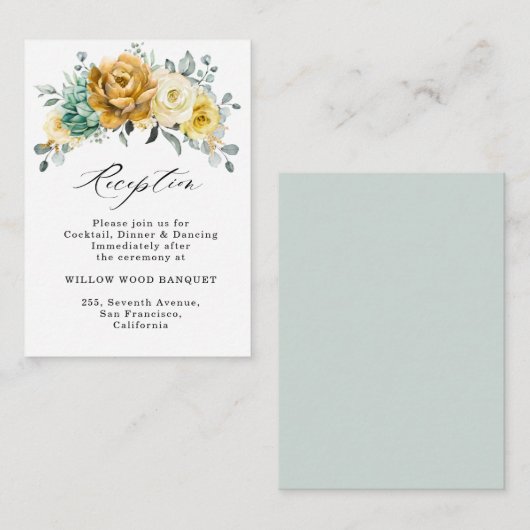 マスタードイエローフローラセージ結婚披露宴 エンクロージャーカード (正面/裏面)