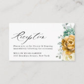 マスタードイエローフローラセージ緑のウェディングレセプション エンクロージャーカード (正面)