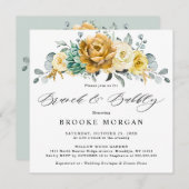 マスタードイエローフローラセージ緑ブランチとバブリー 招待状 (正面/裏面)