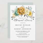 マスタードイエローフローラセージ緑リハーサルディナー 招待状 (正面/裏面)