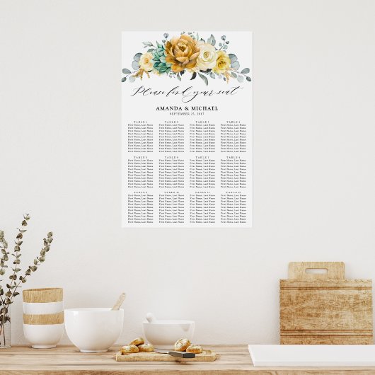 マスタードイエローフローラ結婚セージの座席表 ポスター (キッチン)