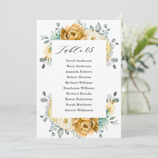 マスタードイエローフローラ結婚セージの座席表 招待状 (スタンド正面)