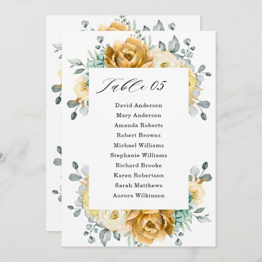 マスタードイエローフローラ結婚セージの座席表 招待状 (正面/裏面)
