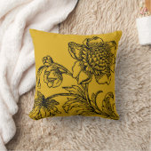 マスタードイエローボタニカル |花の開花 クッション (ブランケット)