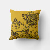 マスタードイエローボタニカル |花の開花 クッション (裏面)