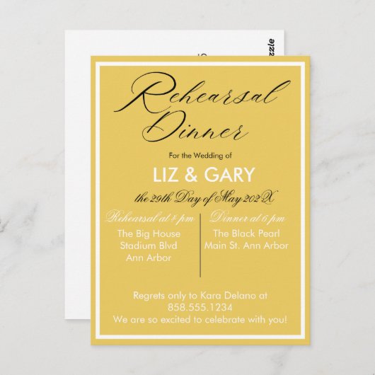 マスタードイエローミニマリストリハーサルディナー ポストカード (正面/裏面)