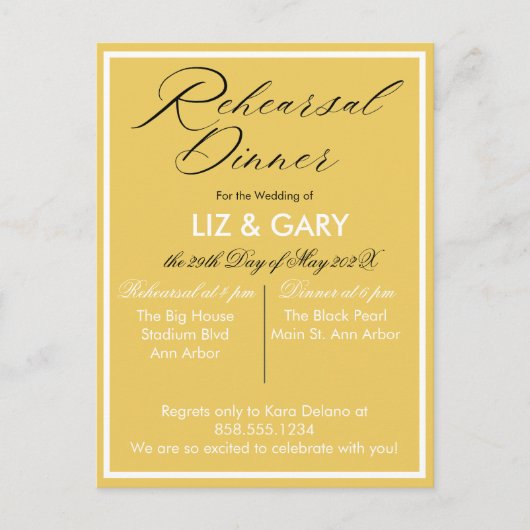 マスタードイエローミニマリストリハーサルディナー ポストカード (正面)