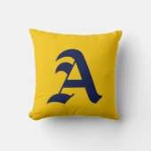 マスタードイエローミニマルネイビーブルーイニシャルモノグラム クッション (正面)