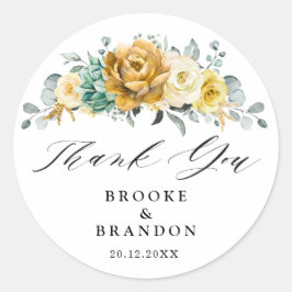 マスタードイエローモダンフローラ結婚ズサンキュー ラウンドシール