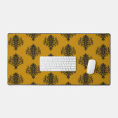マスタードイエロー模様のブラックダマスク デスクマット (キーボード&マウス)