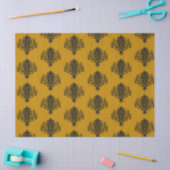 マスタードイエロー模様のブラックダマスク 薄葉紙 (クラフト)
