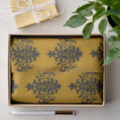 マスタードイエロー模様のブラックダマスク 薄葉紙 (ギフト)