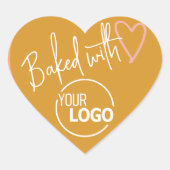 マスタードイエロー焼いたラブホームメイドベーキングロゴ ハートシール (正面)