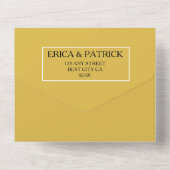 マスタードイエロー結婚ミニマリストのオールインワン オールインワン招待状 (裏面)
