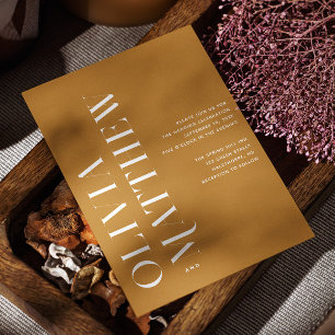 マスタードイエロー結婚ミニマリスト+ QR詳細 招待状