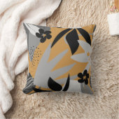 マスタードイエロー&グレイ芸術的抽象芸術葉 クッション (ブランケット)