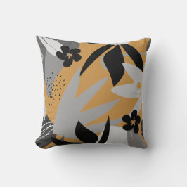 マスタードイエロー&グレイ芸術的抽象芸術葉 クッション