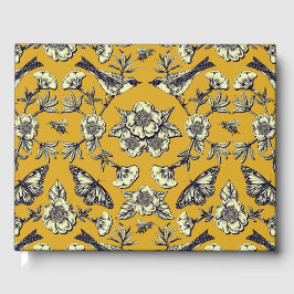 マスタードイエロー&ネイビー鳥、蝶と花 ゲストブック