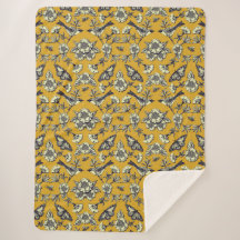 マスタードイエロー&ネイビー鳥、蝶と花