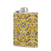 マスタードイエロー&ネイビー鳥、蝶と花 フラスク (左)