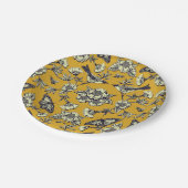 マスタードイエロー&ネイビー鳥、蝶と花 ペーパープレート (アングル)