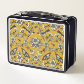 マスタードイエロー&ネイビー鳥、蝶と花 メタルランチボックス (裏面)