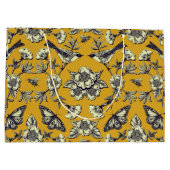 マスタードイエロー&ネイビー鳥、蝶と花 ラージペーパーバッグ (裏面)