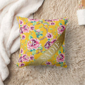 マスタードイエロー ピンク フラワー ゴールド オーダーメイド クッション (ブランケット)