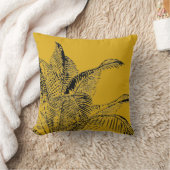 マスタードイエロー&ブラックボタニカル |ココナッツヤシ クッション (ブランケット)