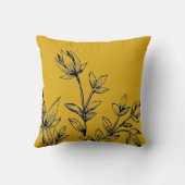 マスタードイエロー&ブラックボタニカル |ラタニー クッション (裏面)