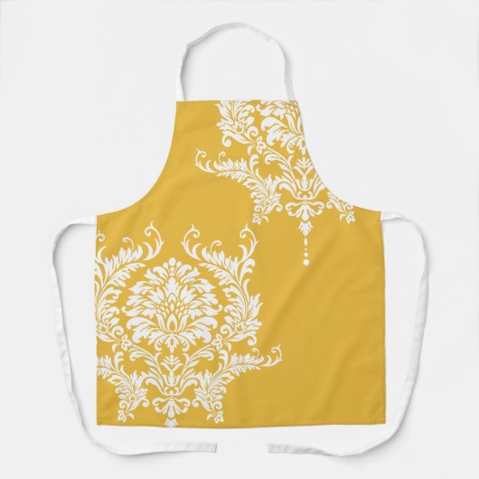 マスタードイエロー&ホワイトダマスク選択カスタム色 エプロン (正面)