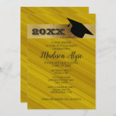 マスタードイエロー、金ゴールドと卒業キャップパーティー 招待状 (正面/裏面)