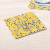 マスタードエレガントイエローにワイルドフラワー スクエアペーパーコースター (アングル)