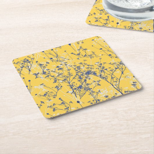 マスタードエレガントイエローにワイルドフラワー スクエアペーパーコースター (アングル)