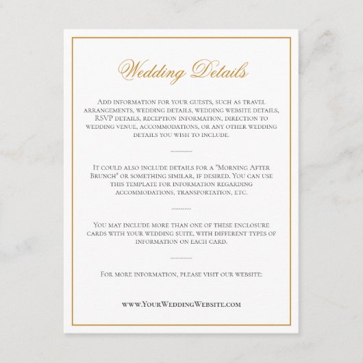 マスタードエレガントイエローモノグラム結婚詳細 エンクロージャーカード (正面)