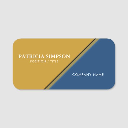マスタードエレガントイエロー、モナコブルー&金ゴールドモダン: 名札 (正面)