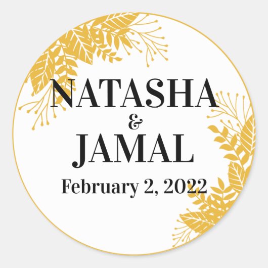 マスタードエレガントイエロ葉ー結婚ズ ラウンドシール (正面)
