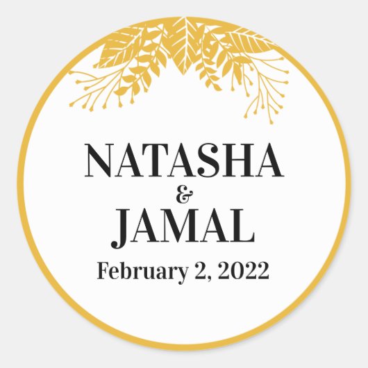 マスタードエレガントイエロ葉ー結婚ズ ラウンドシール (正面)