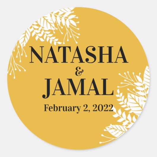 マスタードエレガントイエロ葉ー結婚ズ ラウンドシール (正面)