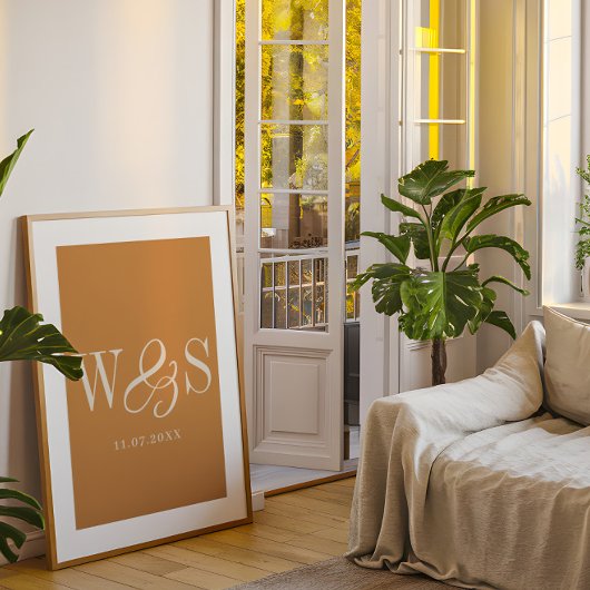 マスタードエレガントカップル結婚イニシャル ポスター