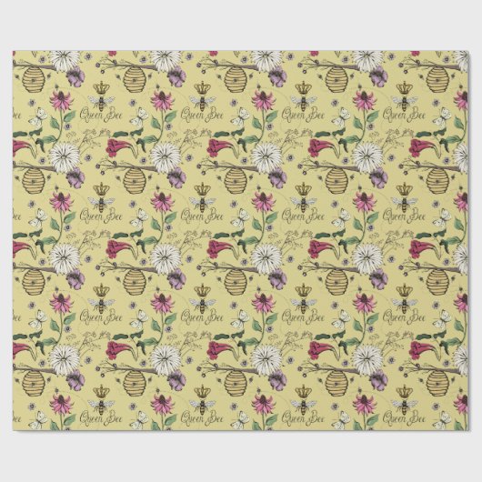 マスタードエレガントマザーズデイクイーンビーと花 ラッピングペーパー (フラット)
