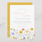 マスタードエレガントワイルドフラワーモノグラム結婚ズ 招待状 (正面/裏面)