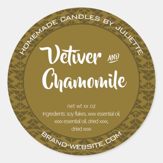 マスタードオリーブしょうゆろうそく包装パターアステカン ラウンドシール (正面)