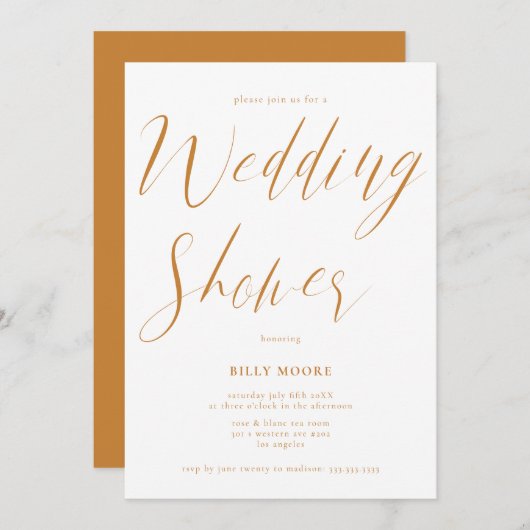 マスタードオークレスクリプト男女兼用ウェディングシャワー 招待状 (正面/裏面)