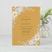 マスタードカラーのアイボリーの花びら ウェディング 招待状 (スタンド正面)