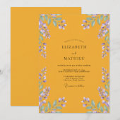 マスタードカラーのライラックの花びら ウェディング 招待状 (正面/裏面)