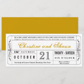 マスタードカラーのヴィンテージスタイルの結婚式招待チケット 招待状 (正面/裏面)