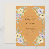 マスタードカラーの淡いライラックの芍薬の結婚式 招待状 (正面/裏面)
