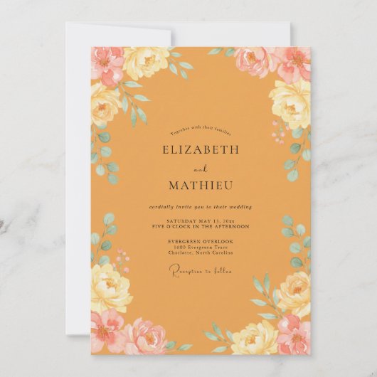 マスタードクリーム芍薬の結婚式 招待状 (正面)