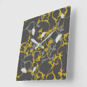 マスタードグレーフローラ スクエア壁時計 (傾斜)